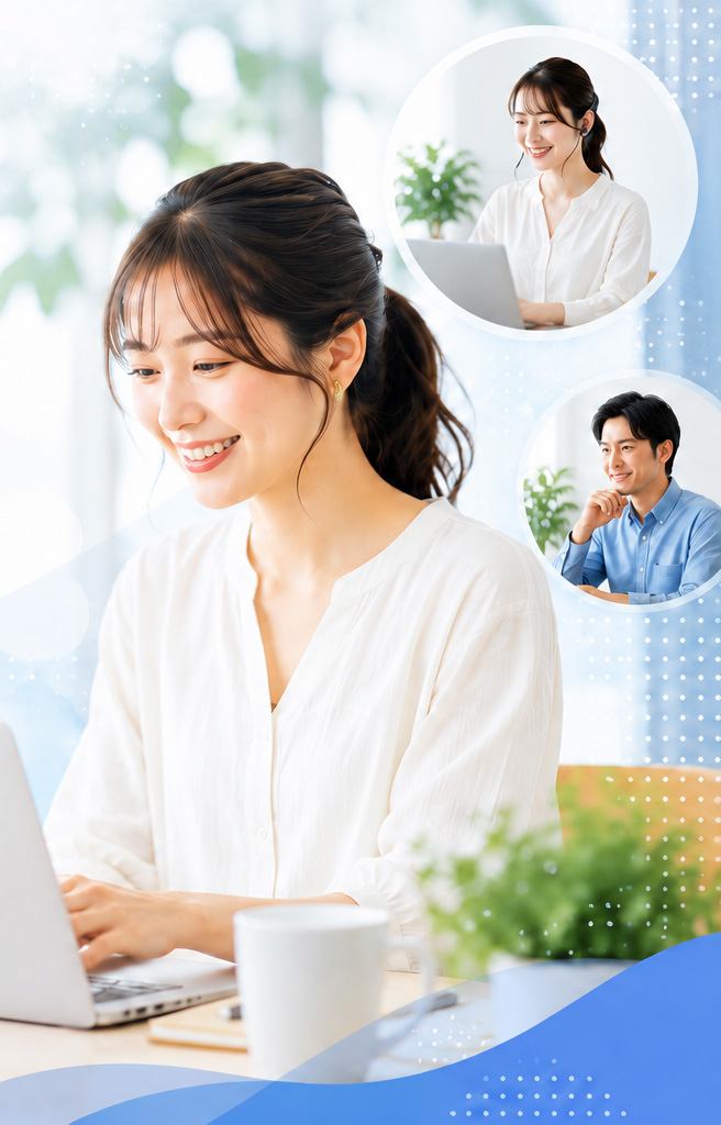 自宅からリモートで業務を行う、はたママで働く子育て中のスタッフのイメージ
